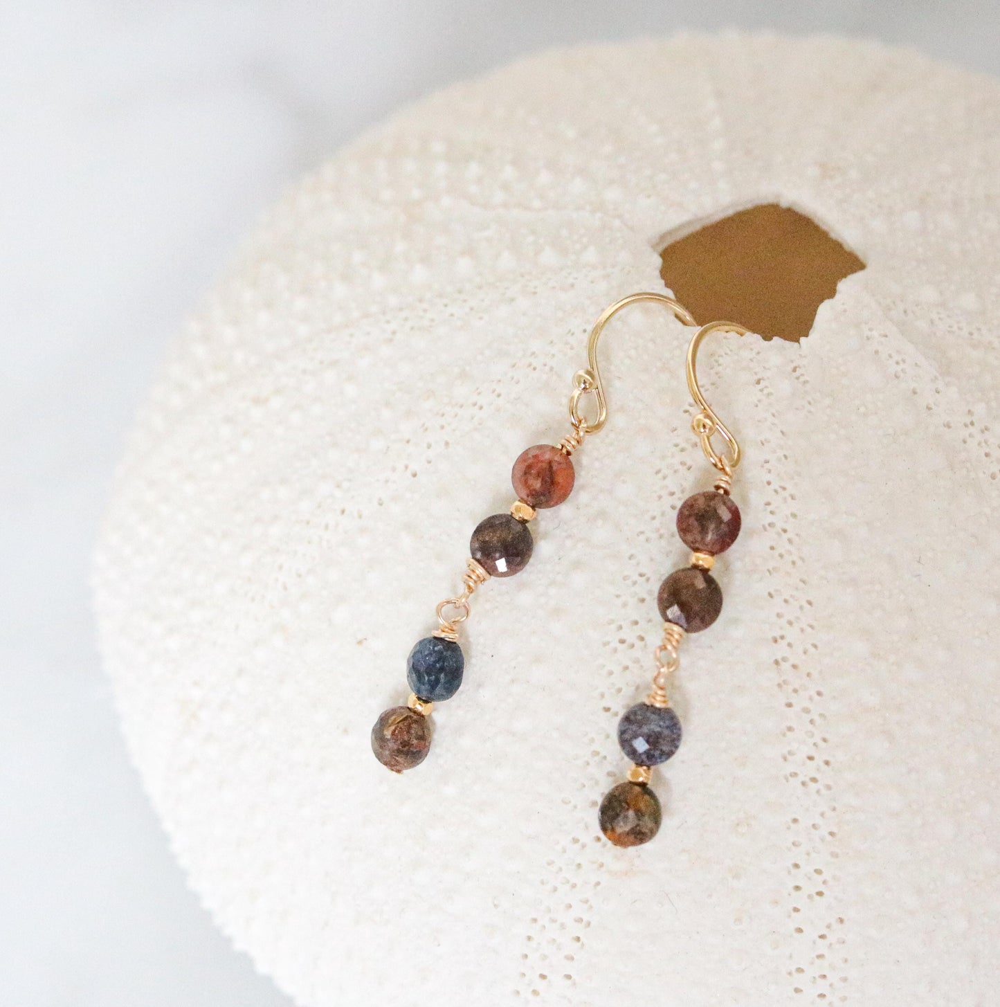 Pietersite Dangle Earrings: 14k Gold Filled with Karen Hill Tribe Beads