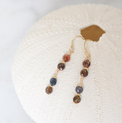 Pietersite Dangle Earrings: 14k Gold Filled with Karen Hill Tribe Beads