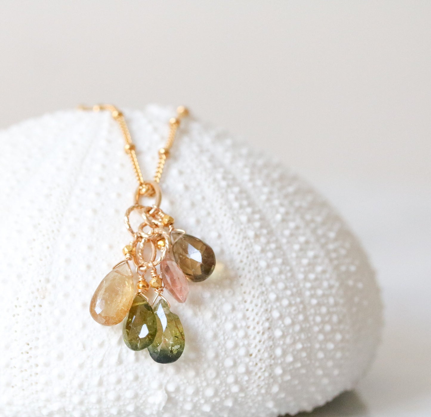 Handmade Faceted Tourmaline Teardrop Necklace: 14k Gold Filled Chain
