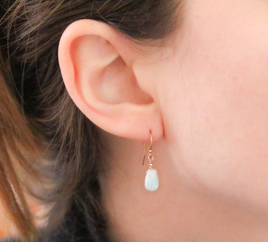 Handmade Amazonite Drop Earrings: Rose Gold Karen Hill Tribe Beads