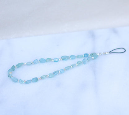 Aquamarine Gemstone Phone Charm: Sterling Silver Accents, Handmade in France