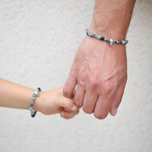 Children's Eagle Eye Gemstone Bracelet: Sterling Silver Skull, Handmade in France