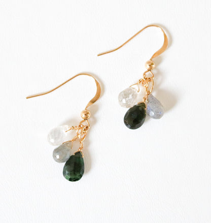 Dainty Tourmaline Quartz Gemstone Earrings: Gold Filled Teardrop Links