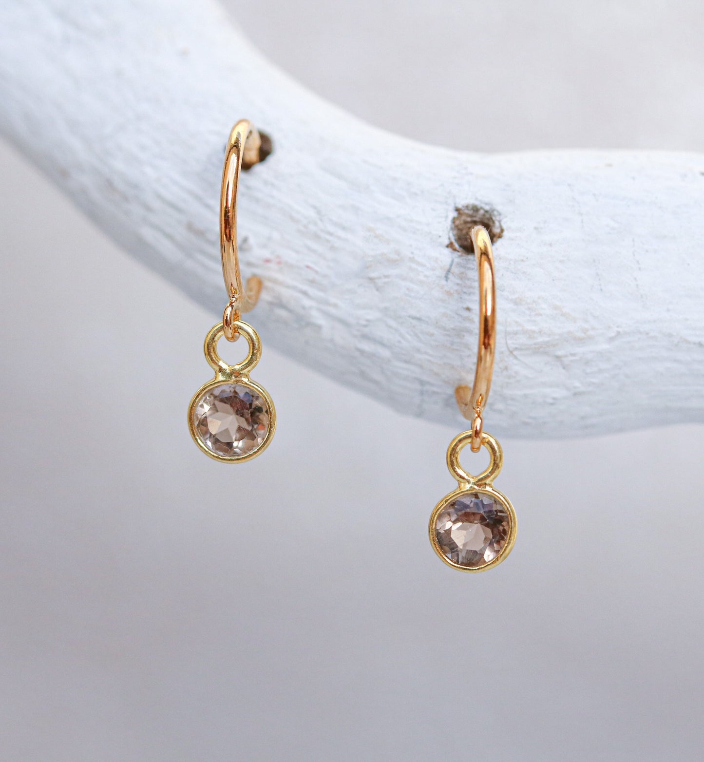 Dainty Smoky Quartz Gold Vermeil Huggie Hoop Earrings