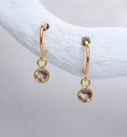 Dainty Smoky Quartz Gold Vermeil Huggie Hoop Earrings