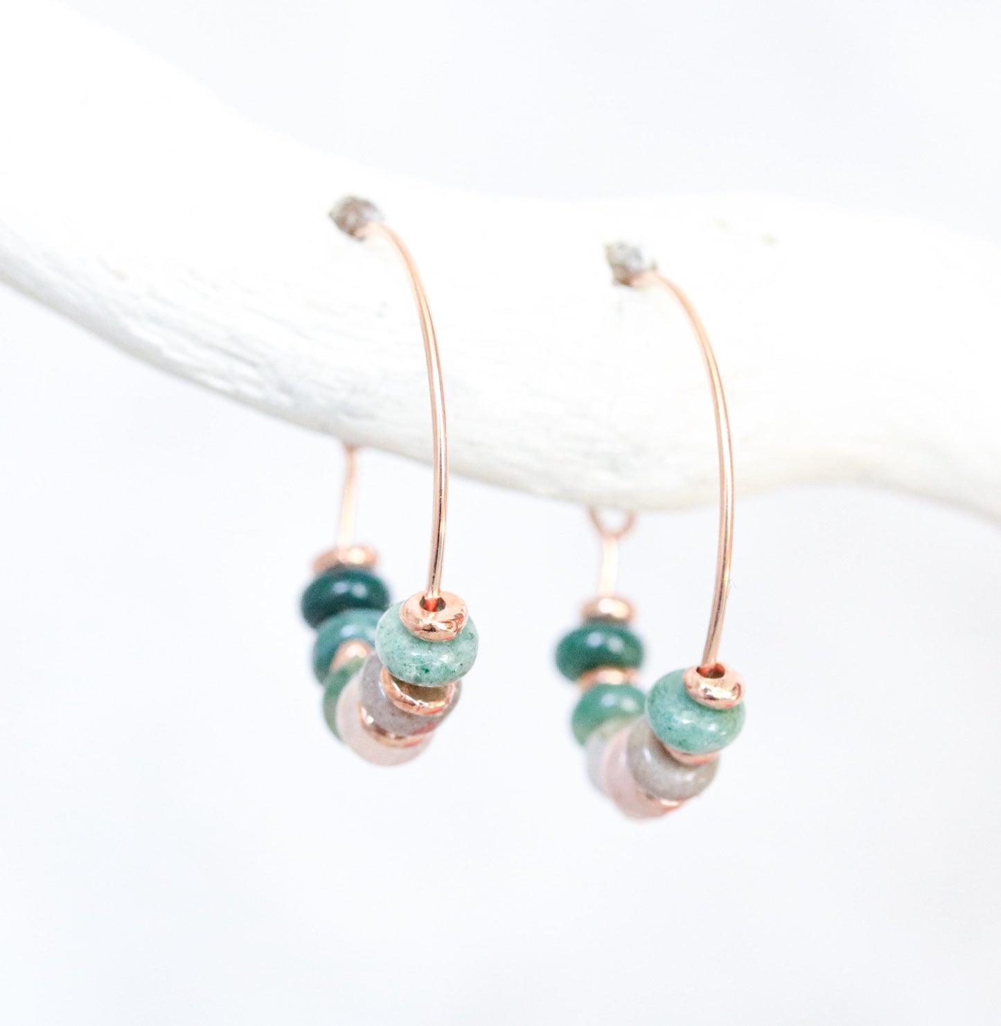 Handmade Indian Agate Rose Gold Hoop Earrings