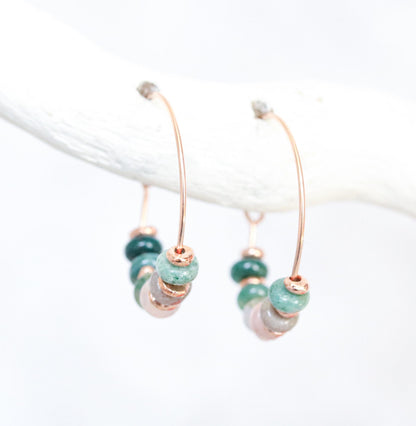 Handmade Indian Agate Rose Gold Hoop Earrings