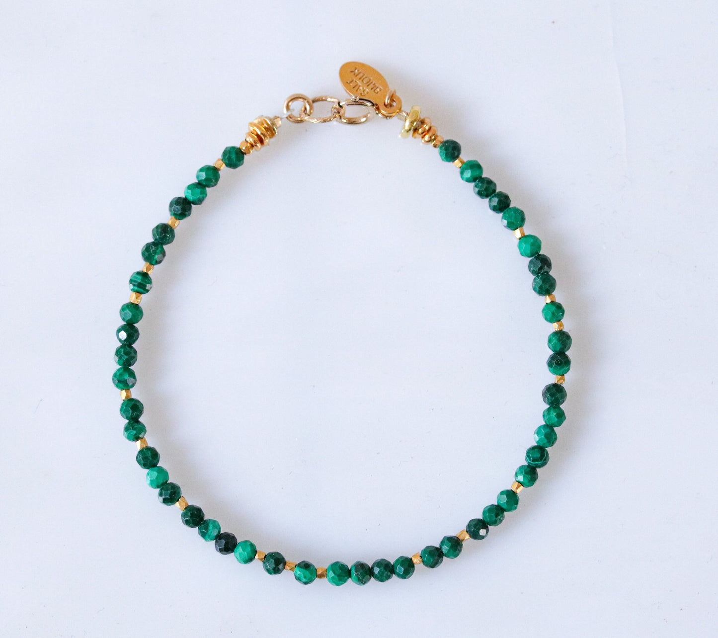 Handmade Faceted Malachite Bracelet: Gold Karen Hill Tribe Beads