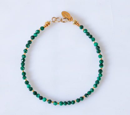 Handmade Faceted Malachite Bracelet: Gold Karen Hill Tribe Beads