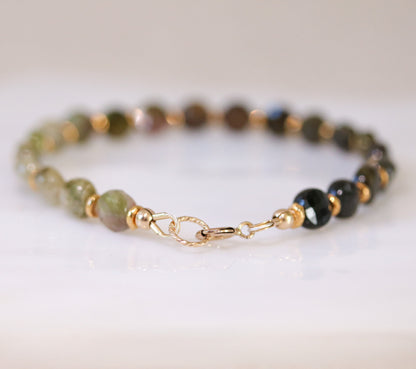 Ombré Green Tourmaline Bracelet: Gold Filled Karen Hill Tribe Beads