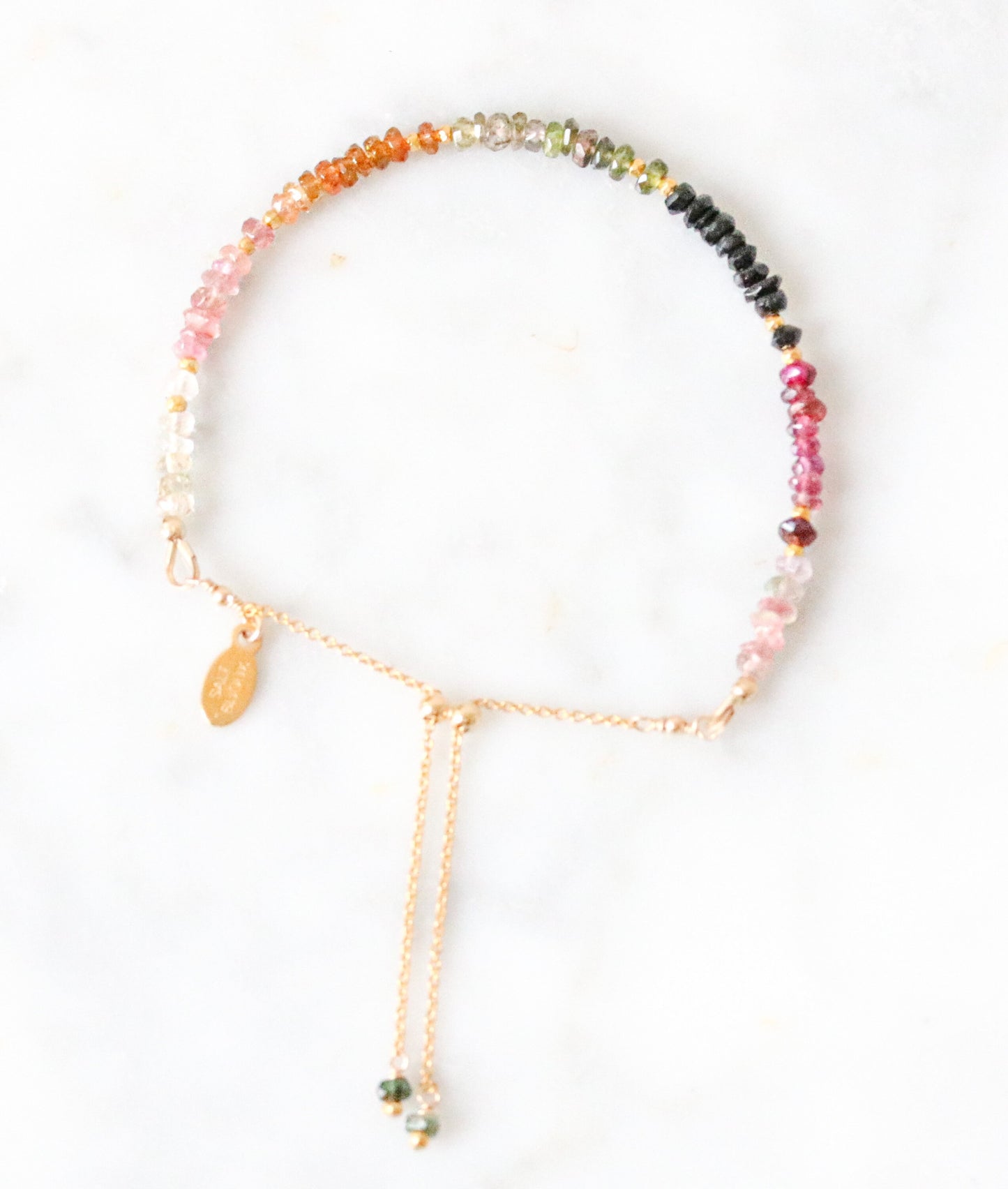 Faceted Tourmaline Bracelet: Gold Karen Hill Tribe Bead Adjustable Chain
