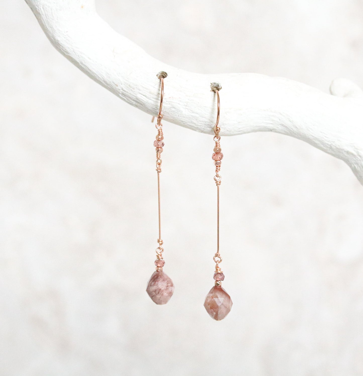 Fossilized Wood Rose Gold Drop Earrings: Gemstone Dangle Earrings