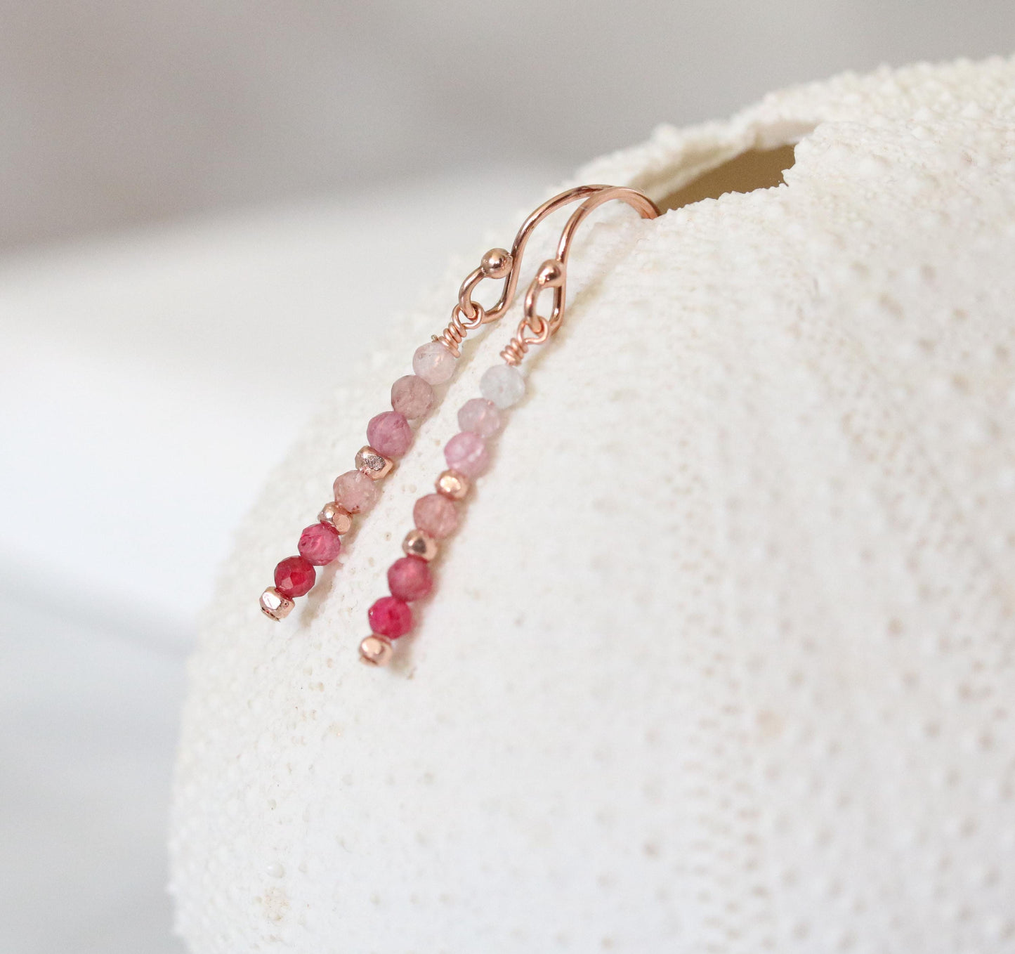 Dainty Spinel Drop Earrings: Rose Gold Vermeil and Karen Hill Tribe Beads