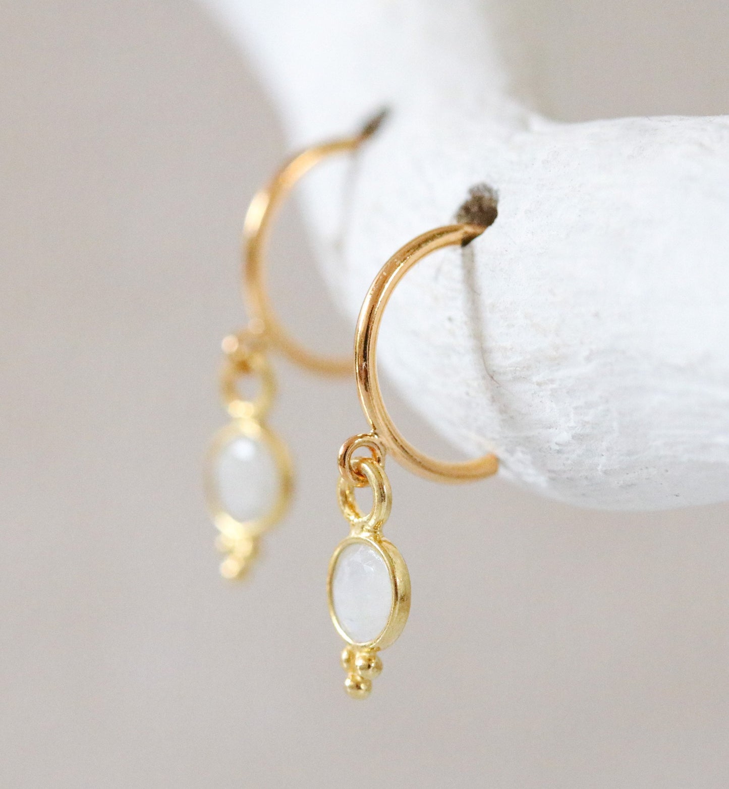 Dainty Moonstone Gold Vermeil Huggie Hoop Earrings
