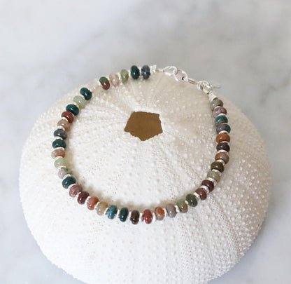 Natural Indian Agate Sterling Silver Rondelle Bracelet