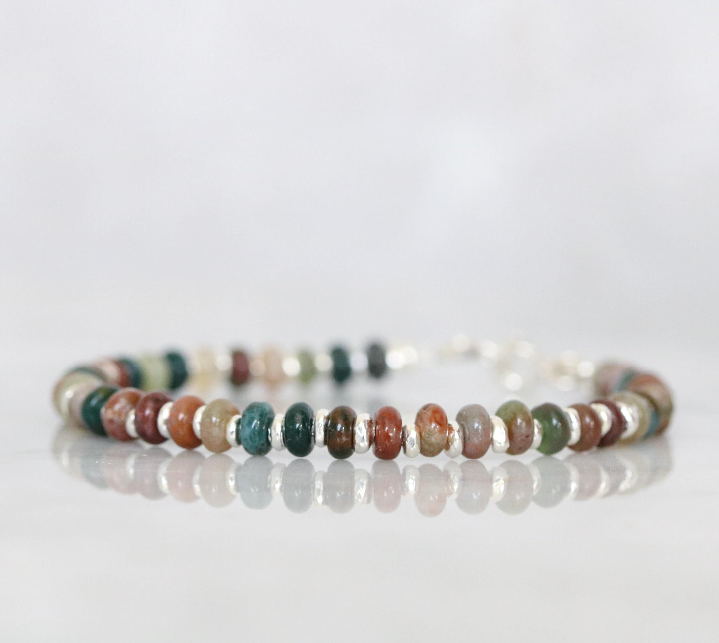 Natural Indian Agate Sterling Silver Rondelle Bracelet