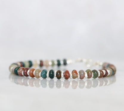 Natural Indian Agate Sterling Silver Rondelle Bracelet