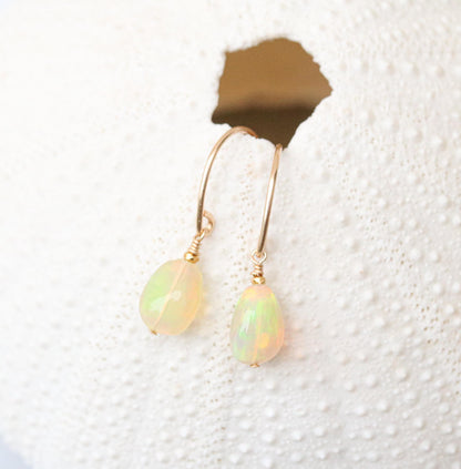 Ethiopian Opal Gold Fill Earrings: Minimalist Gemstone Jewelry