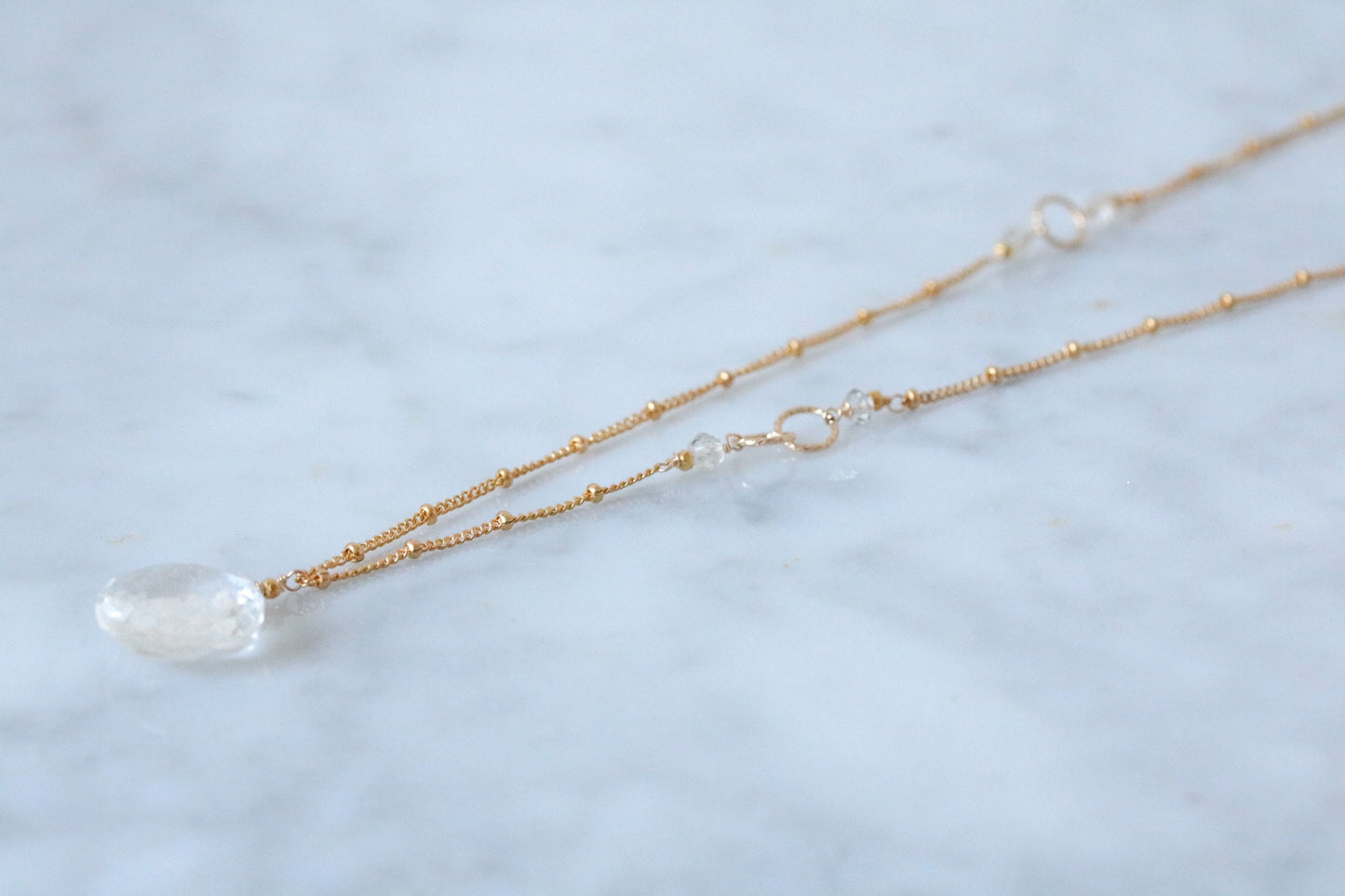 Handmade Rutilated Quartz Gold Ball Chain Necklace - Asymmetric Design