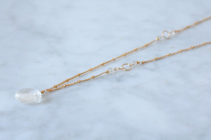 Handmade Rutilated Quartz Gold Ball Chain Necklace - Asymmetric Design