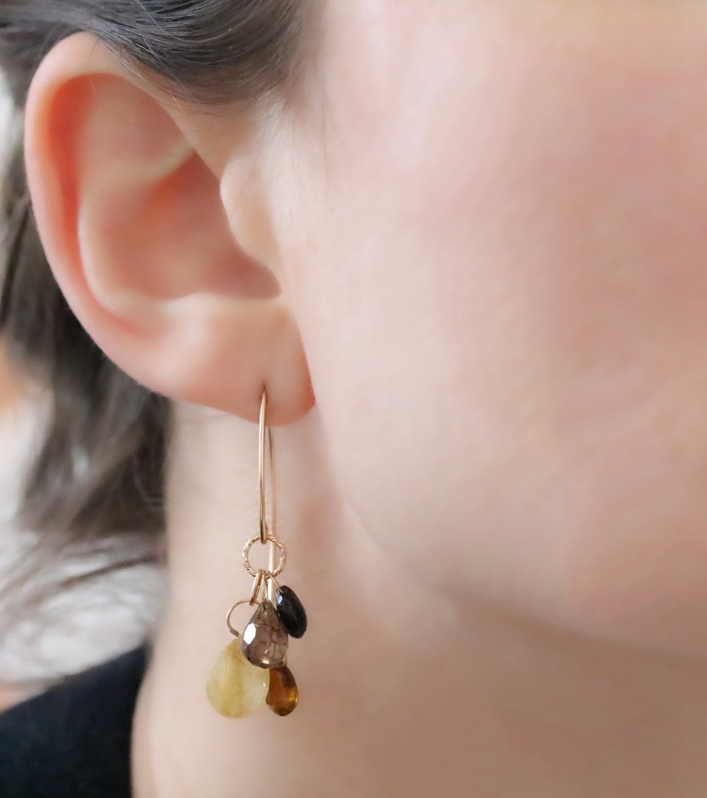 Handmade 14k Gold Filled Gemstone Earrings: Tourmaline & Quartz Cluster
