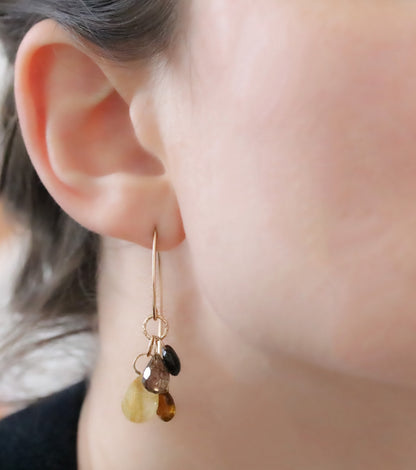 Handmade 14k Gold Filled Gemstone Earrings: Tourmaline & Quartz Cluster