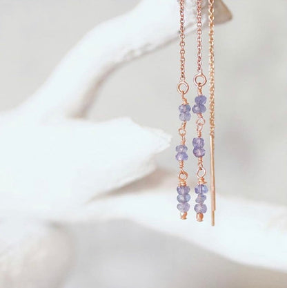 Handmade Tanzanite Threader Earrings: December Birthstone, Gold Fill