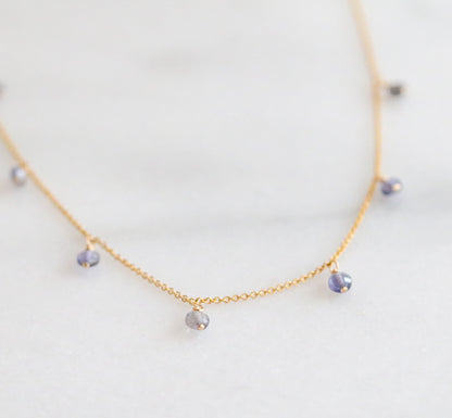Handmade Gold Filled Iolite Mini Coin Choker Necklace (40cm)