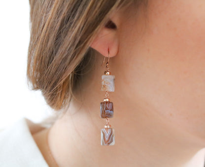 Botswana Agate Rose Gold Drop Earrings: Faceted Gemstone Dangle
