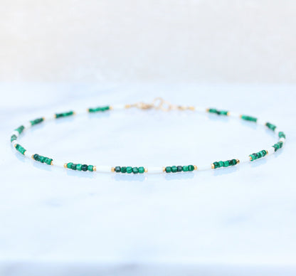 Malachite Choker: White Sea Bamboo & Gold Vermeil Necklace