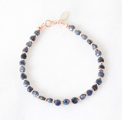 Sapphire Bracelet: Rose Gold Fill, Karen Hill Tribe Silver, September Birthstone