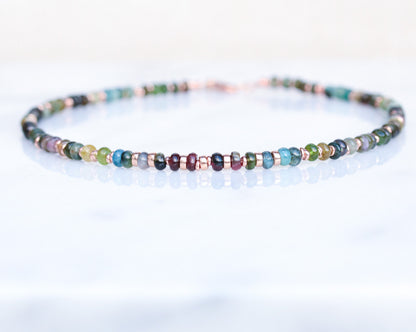 Tourmaline Heishi Choker: Rose Gold Vermeil, Surfer Style Necklace