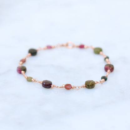Rose Gold Watermelon Tourmaline Bracelet: Faceted Gemstone Jewelry