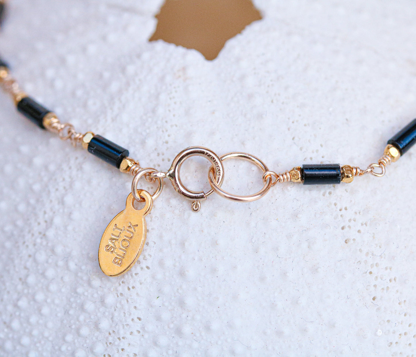 Black Agate Bracelet: Gold Karen Hill Tribe Beads, Dainty Chain