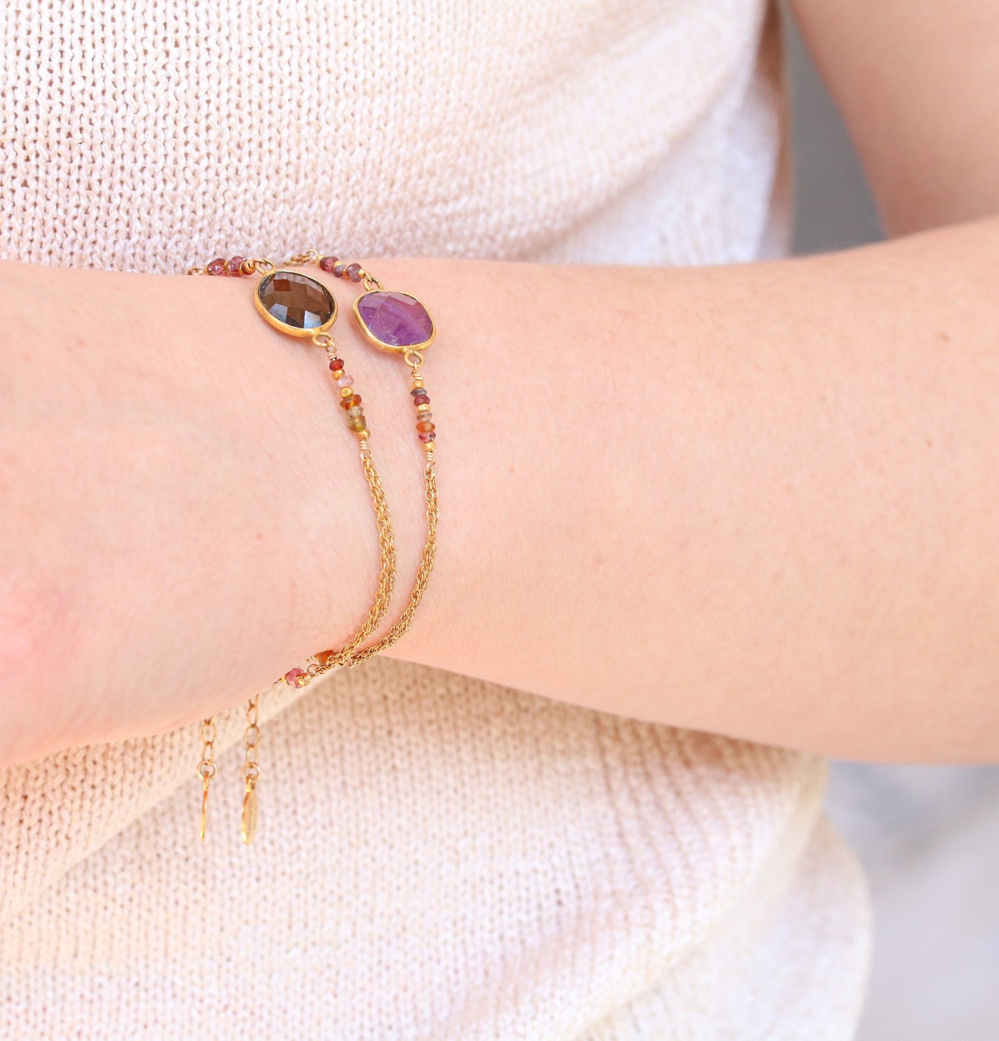 Handmade Smoky Quartz Bracelet: Gold Vermeil & Tundra Sapphire