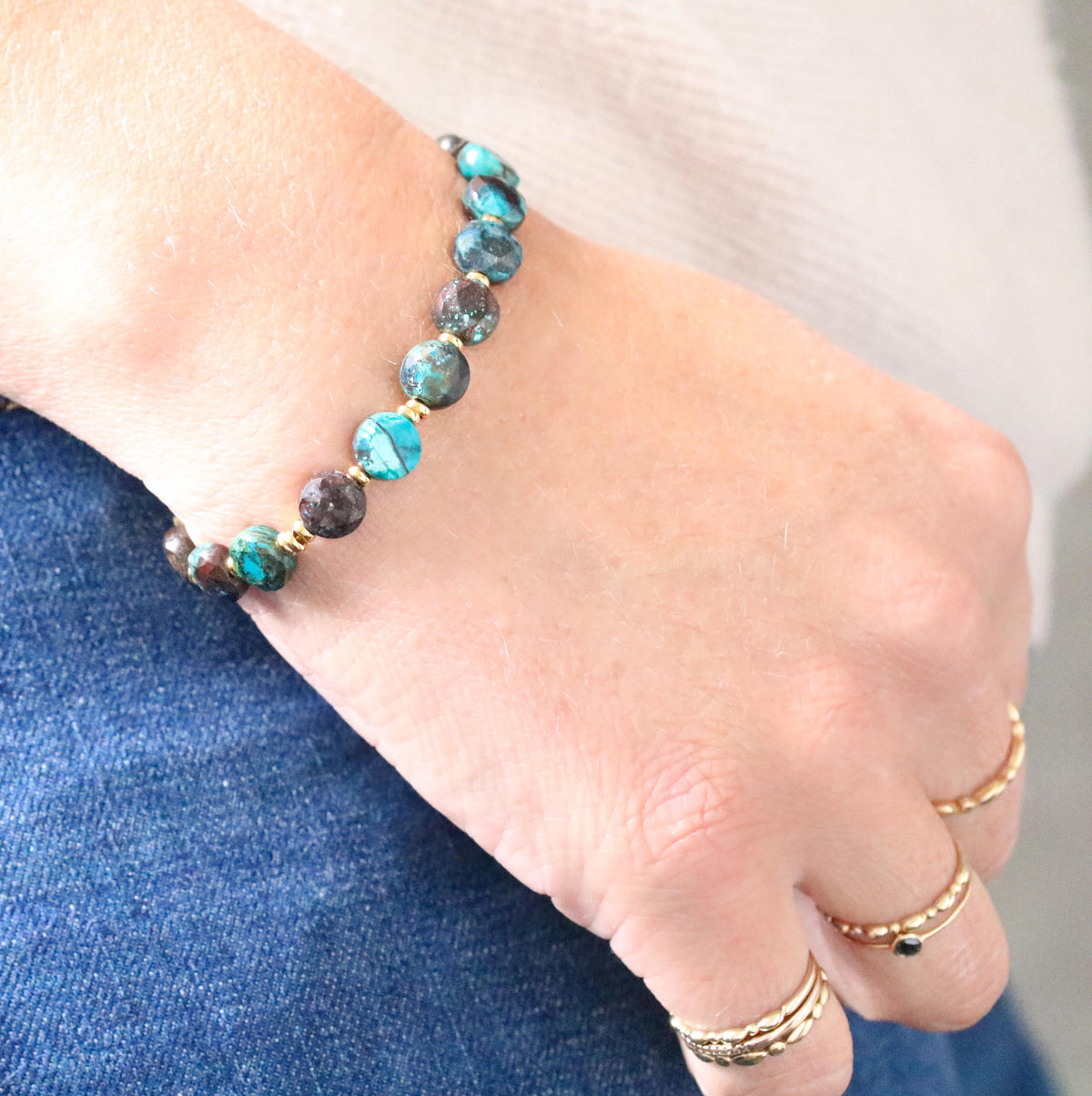 Azurite Malachite Bracelet: Karen Hill Tribe Gold Fill, Faceted Gemstone