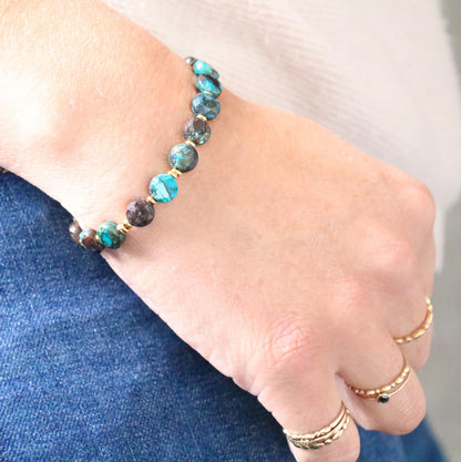 Azurite Malachite Bracelet: Karen Hill Tribe Gold Fill, Faceted Gemstone
