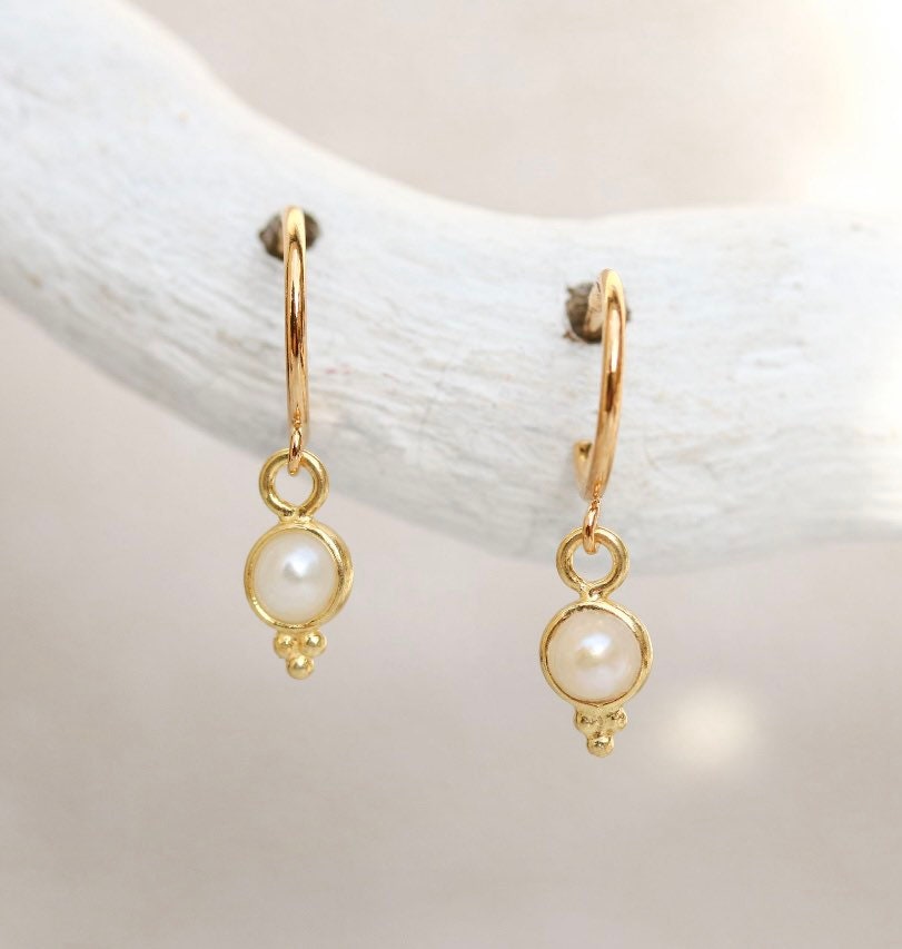 Gold Vermeil Freshwater Pearl Huggie Hoop Earrings