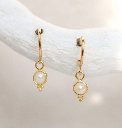 Gold Vermeil Freshwater Pearl Huggie Hoop Earrings