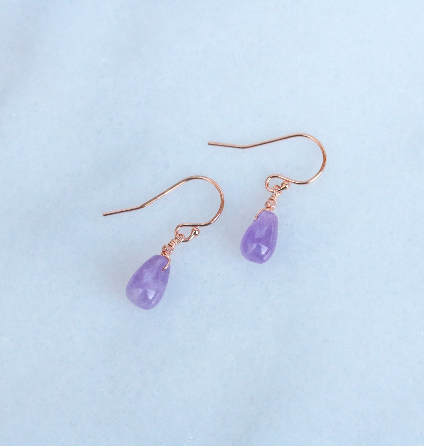 Amethyst Drop Earrings: Rose Gold Karen Hill Tribe Beads, Handmade in Paris