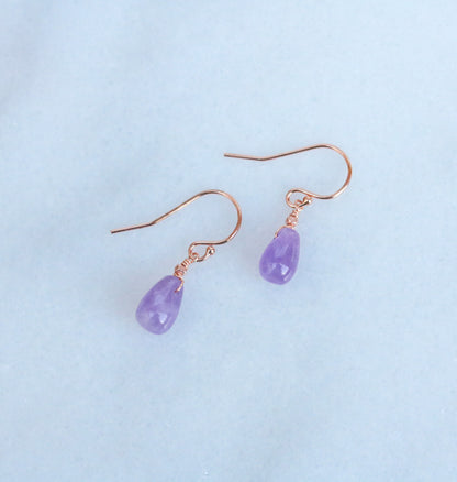 Amethyst Drop Earrings: Rose Gold Karen Hill Tribe Beads, Handmade in Paris