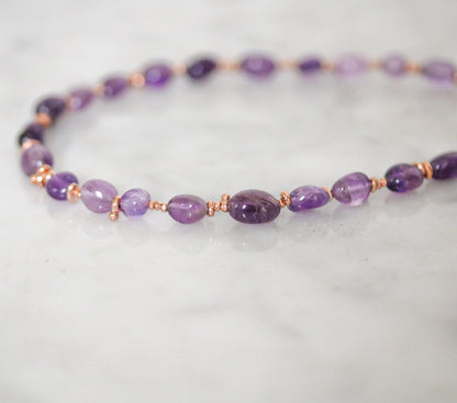 Handmade Amethyst Phone Charm: Beaded Gemstone Wristlet with Gold Vermeil