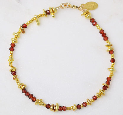 Handmade Gold Garnet Bracelet: Karen Hill Tribe Nugget Bead Jewelry