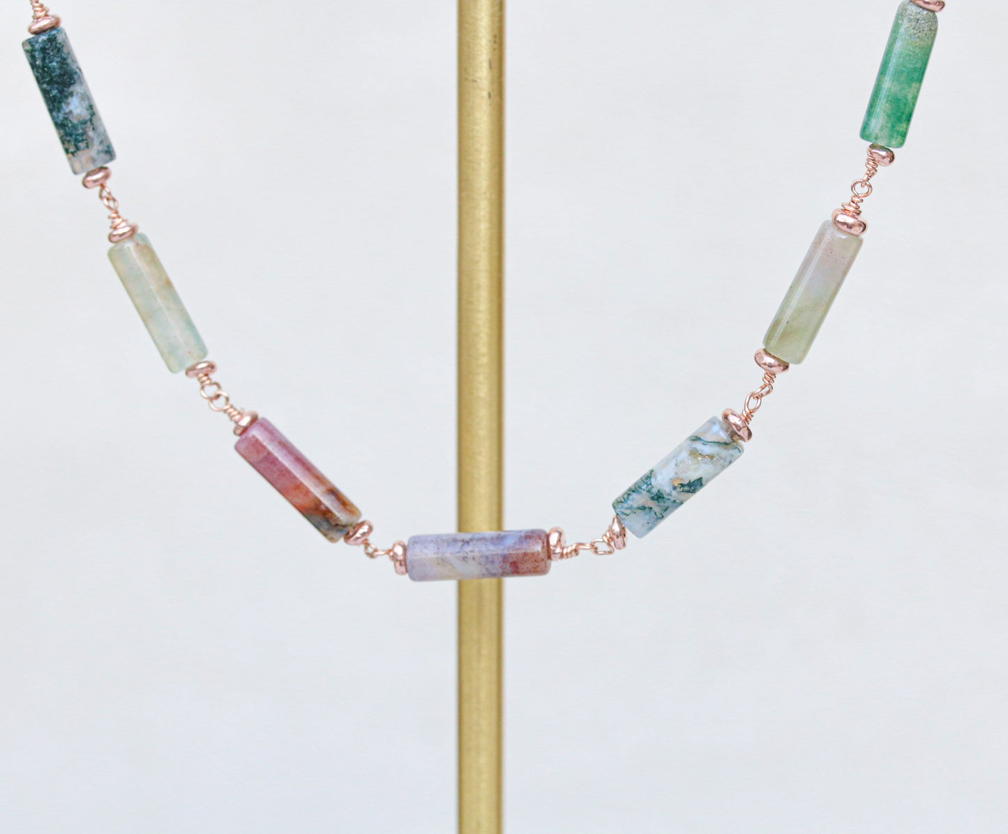 Pastel Indian Agate Rose Gold Choker Necklace, Handmade