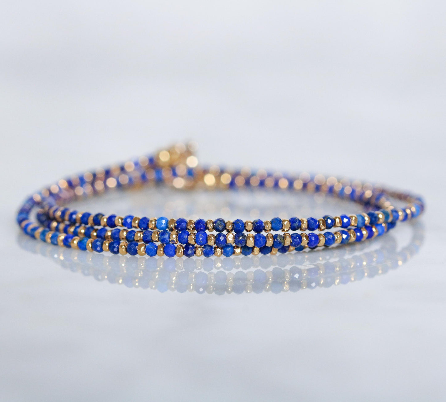 Handmade Lapis Lazuli Wrap Bracelet: Karen Hill Tribe Gold Vermeil