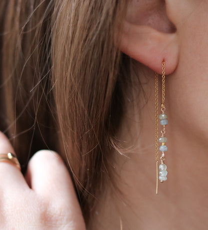 Handmade Clear Quartz Threader Earrings: Rose Gold Fill Dangle Jewelry