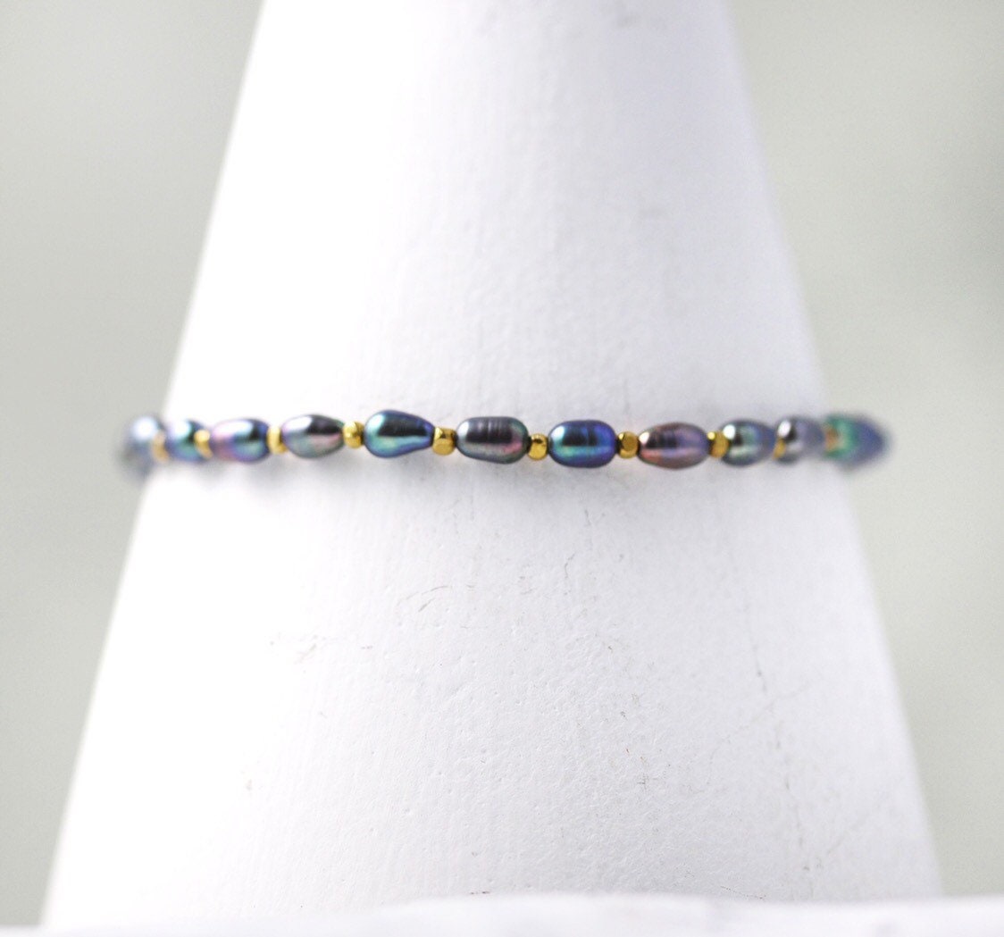 Handmade Blue Peacock Pearl Bracelet: Gold Vermeil Clasp, June Birthstone