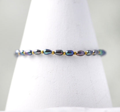 Handmade Blue Peacock Pearl Bracelet: Gold Vermeil Clasp, June Birthstone