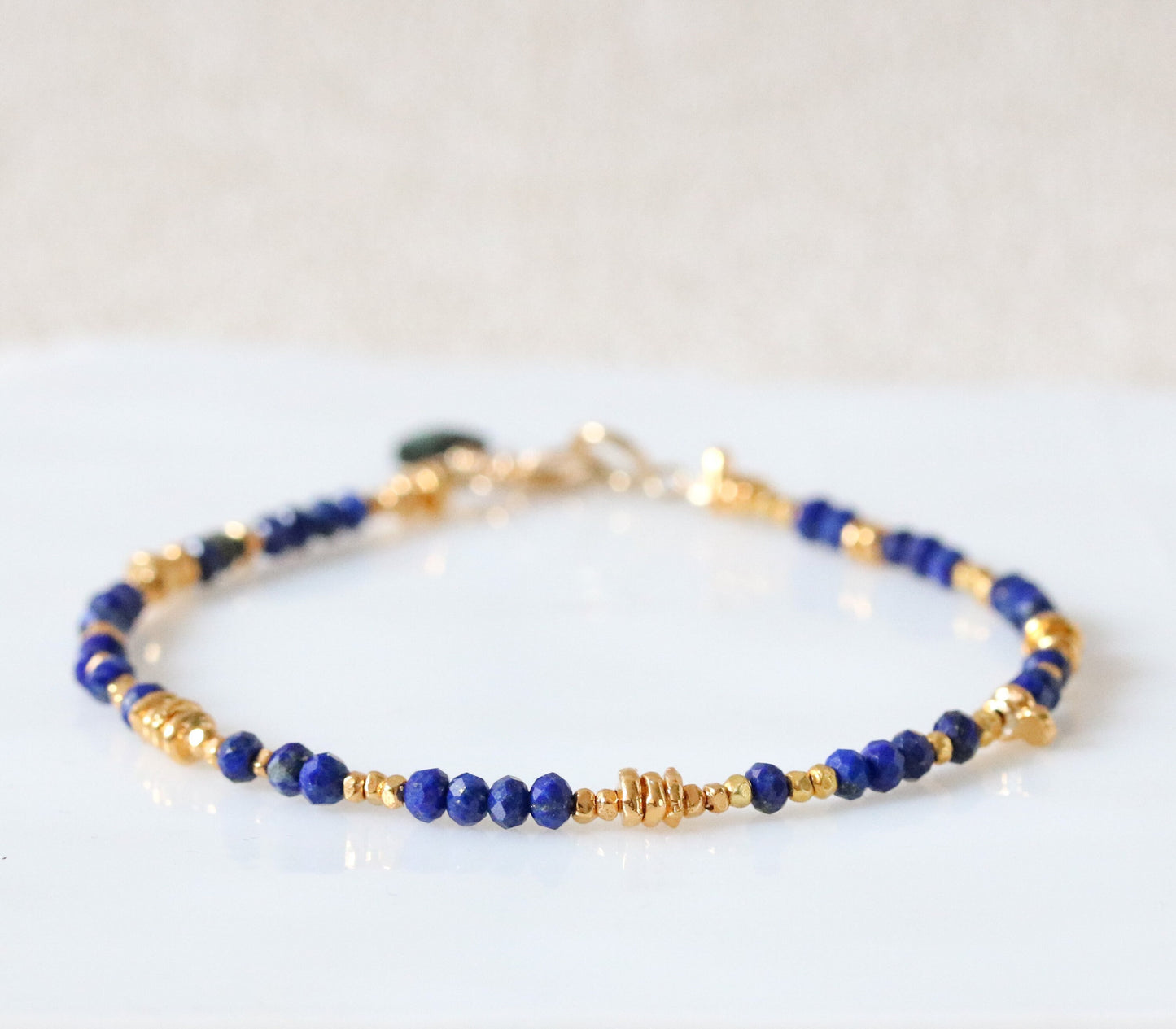 Handmade Gold Lapis Lazuli Bracelet with Tourmaline Charm