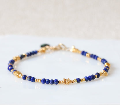 Handmade Gold Lapis Lazuli Bracelet with Tourmaline Charm